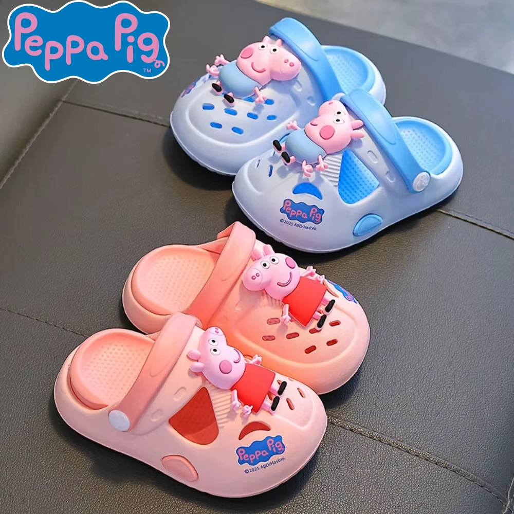 Kawaii Peppa Pig 15cm-19cm Children's Sandals Summer Cartoon Cute Soft Sole Breathable Non Slip Indoor Boy Girls Slippers Gifts