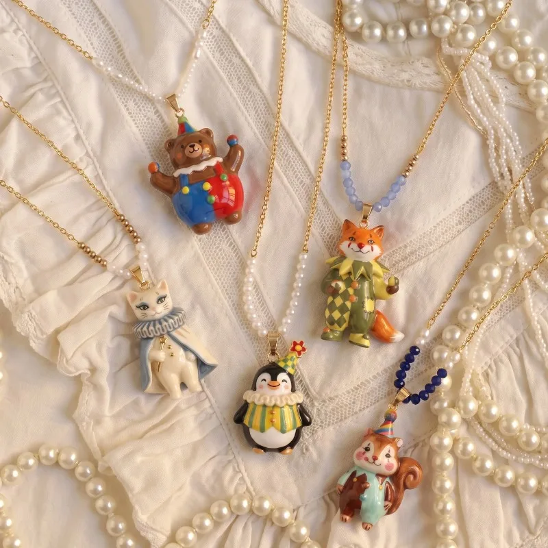 Cute Circus Animal Pendant Necklace – Vintage Kawaii Acrobat Jewelry for Women Girls Unique Birthday Christmas Gifts for Lover