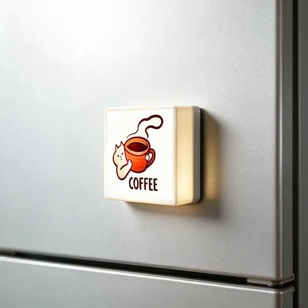 Touch-sensitive Glowing Coffee Shop Fridge Magnet Sounding Rechargeable Lighted Fridge Magnet Adjustable Light Brightness Square