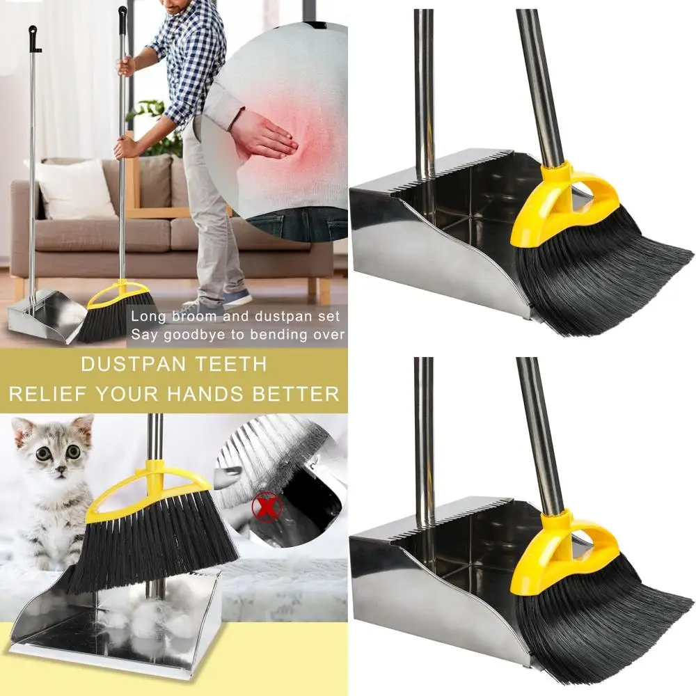 Stainless Steel Dustpan and Soft Broom Set for Home and Office Use