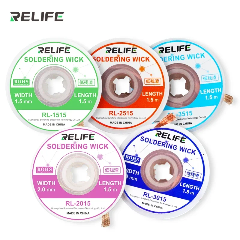 

RELIFE RL-1515 Solder Wire 1.5-3.5mm Desoldering Wire Braid Welding Solder Remover Wick Wire Lead Cord Flux BGA Repair Tools