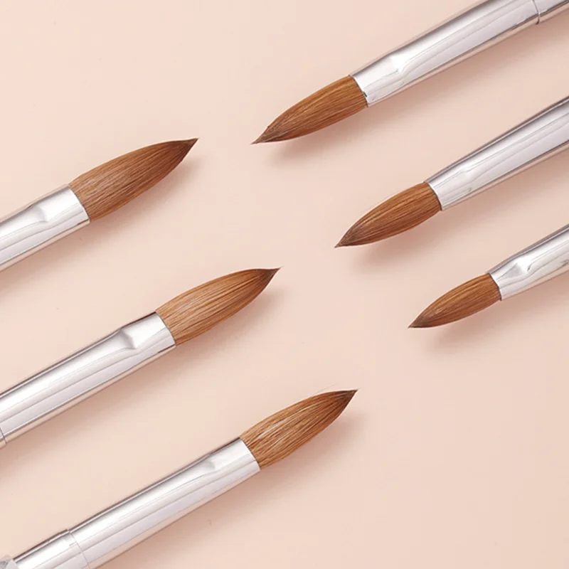 1Pc Stainless Steel Handle Kolinsky Sable Nail Art Brush Acrylic UV Gel Extension Pen Nail Polish Painting Drawing Brush 8#-18#