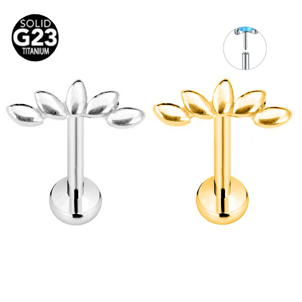 

ASTM F136 G23 Titanium Flower Petals Labret Threadless Piercing Round CZ Pin Push in Lip Stud Daith Conch Earring 16G 18G 20G