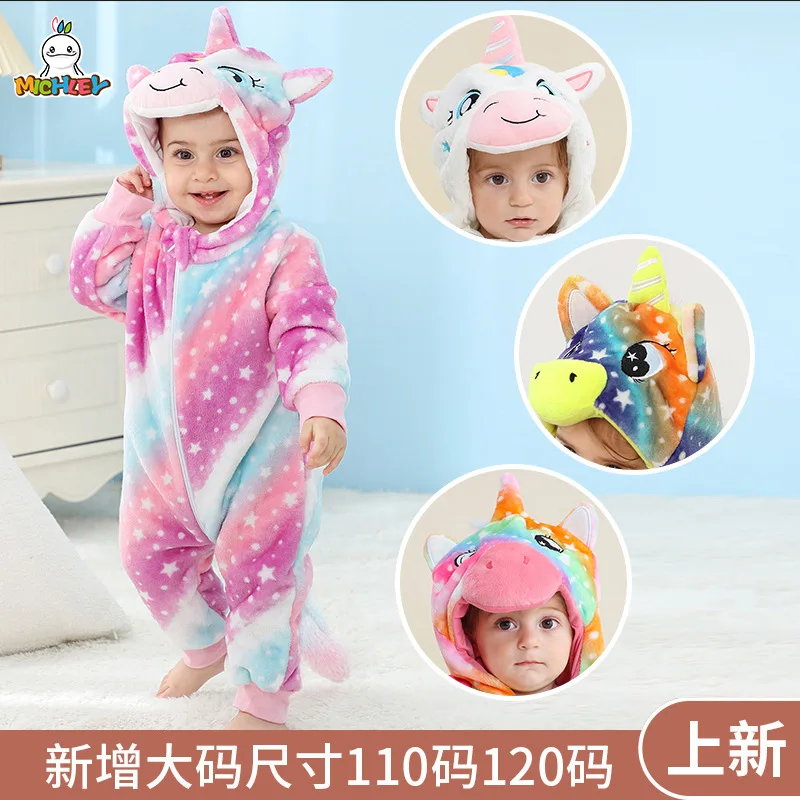 Cute Unicorn Kids Romper Winter Flannel Baby Jumpsuit Cartoon Homewear Cozy Outfit for Infant & Toddler Sizes 73-120