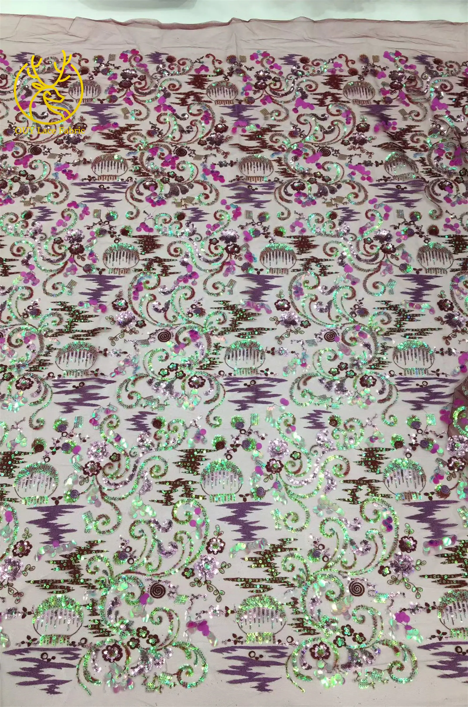 Nigerianischer Pailletten-Spitzenstoff 2026 Hochwertiger Afrikanischer Pailletten-Tüll für Damen-Abendkleider und Ballkleider zum Nähen – Detail 9