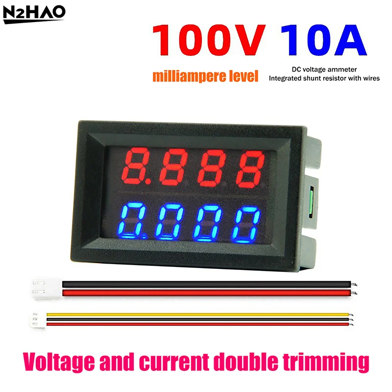 4 Digit 5 Wire Mini Digital Voltmeter Ammeter DC 100V 10A Voltmeter Ammeter Dual LED Display