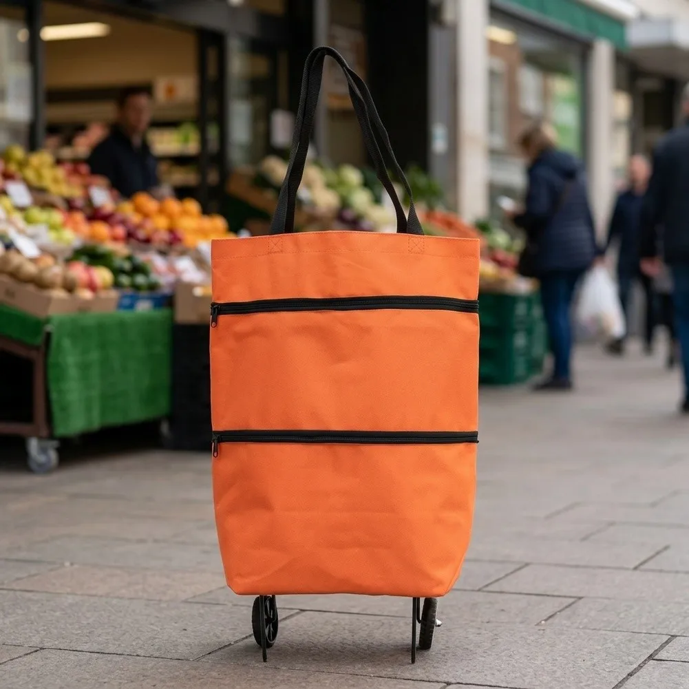 2-In-1 Shopping Cart Oxford Cloth Home Storage Bag Portable Foldable Shopping Bag Rolling Handbag For Household Grocery Shopping