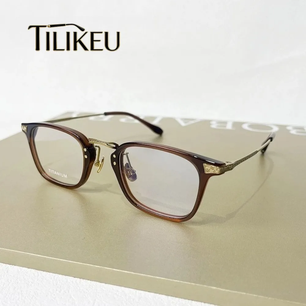 Japanese Luxury Acetate Plate Titanium Glasses Frame Handmade Square Full Frame Designer Men Optical Prescription Glasses Frame