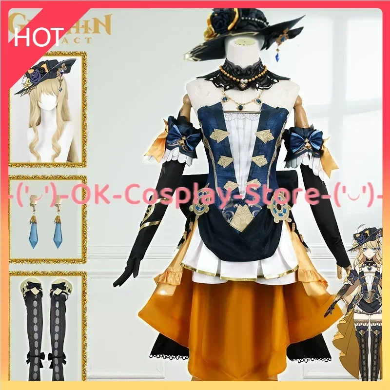 Navia Cosplay Costume Genshin Impact Dress Wig Fontaine Spina Di Rosula Hat Gloves Ear Clips Clorinde Girls Uniform IN STOCK