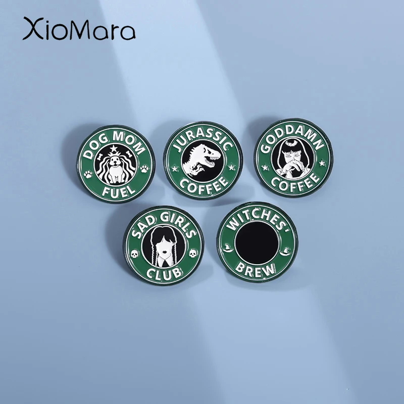 Movie Coffee Enamel Pins Sad Girls Dog Mom Fuel Witches Brew Brooch Lapel Badge Punk Animal Jewelry Gift for Kids Friends