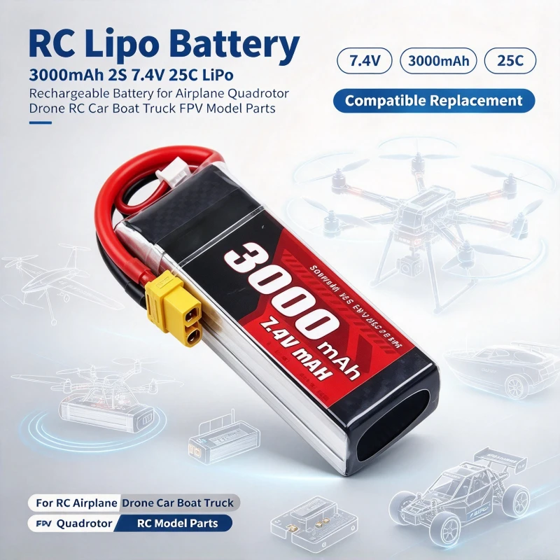 3000mAh 2S 7.4V 25C LiPo Rechargeable Battery For Airplane Quadrotor Drone RC Car Boat Truck FPV Model Parts