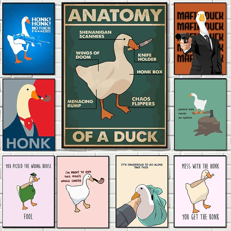 Funny Duck Anatomy Honk Game Canvas Painting Retro Animal Print Cartoon HD Poster Goose Gift Modern For Home Living Room Decor