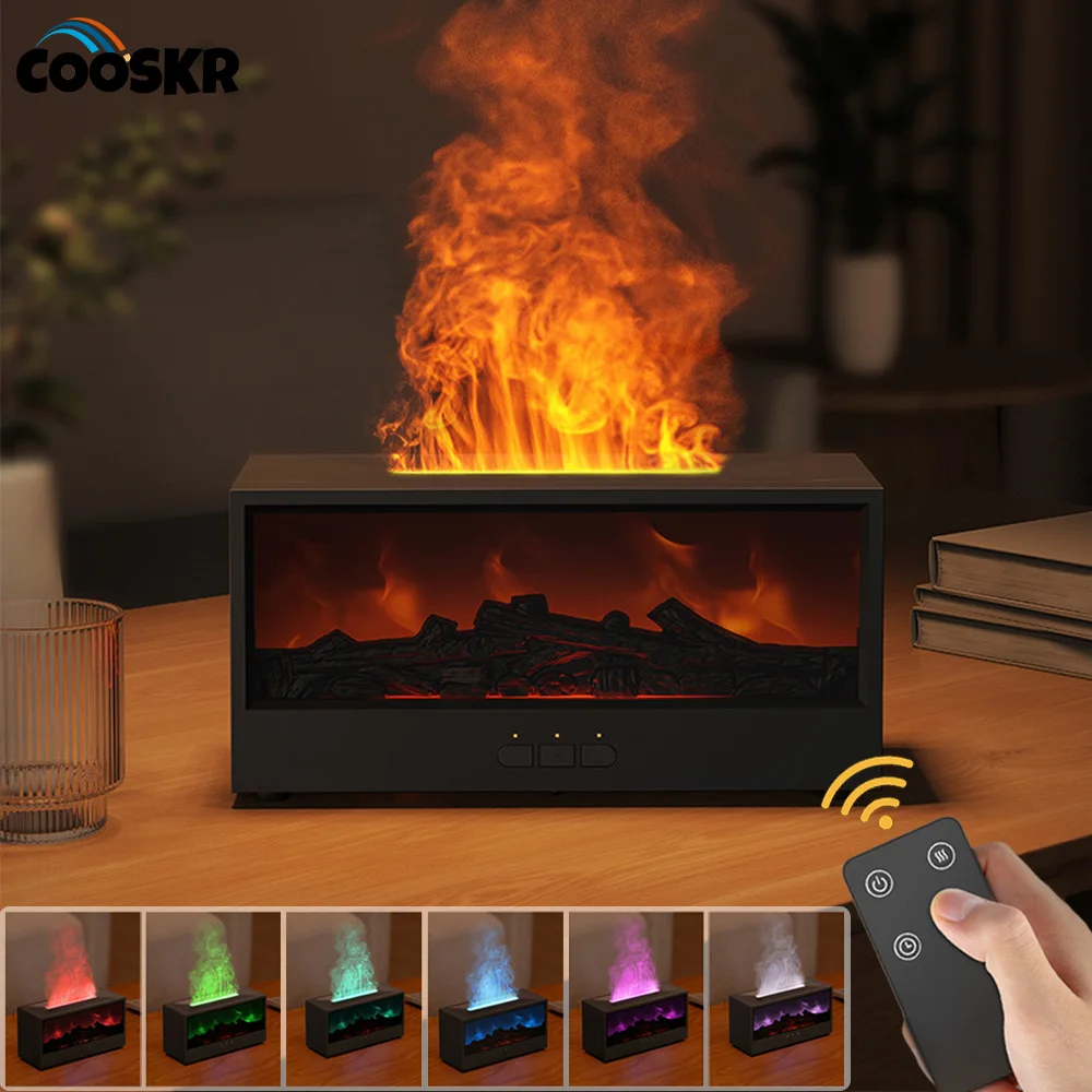 

Fireplace Humidifier Dynamic Flame Aroma Air Humidifiers Home Office Essential Oil Diffuser With LED Light Remote Control