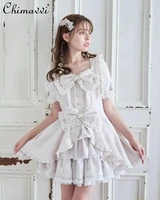 Autumn Japanese Sweet Big Bow Short Sleeve Slim Lolita Princess Mini Dress Shorts 2 Piece Set Girls Cute Dress Set Women Outfits 2
