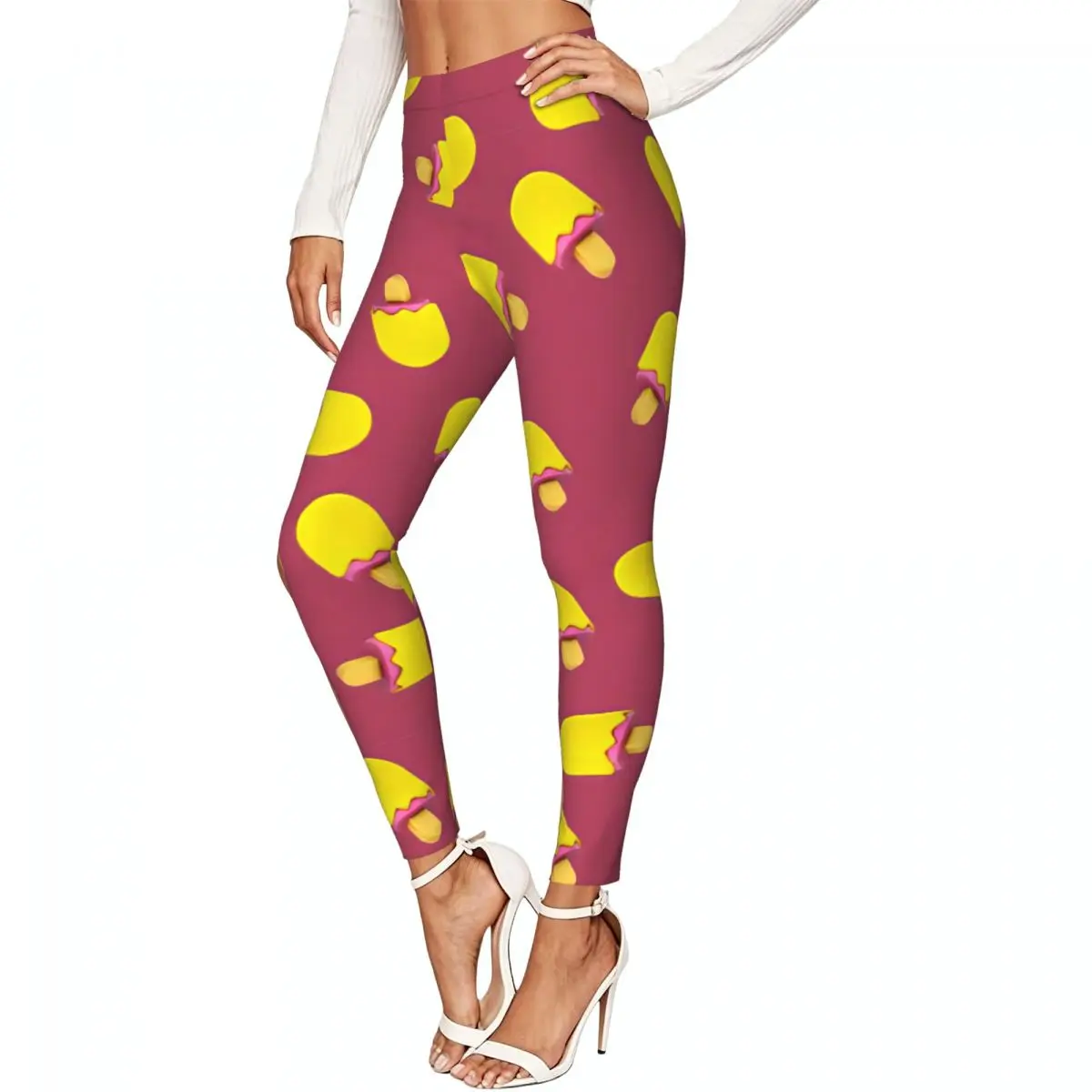 Women Full Length Elastic Leggings High Waist Tight Pants Cute Ice Cream Pattern Casual Bottoms
