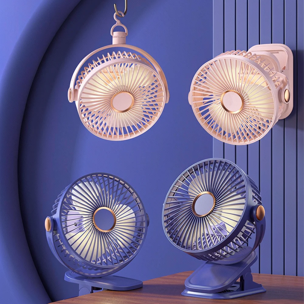 Rechargeable Clip On Fan USB Powered Desk Cooling Cooler With Night Light Multi Angle Airflow For Bedroom Study