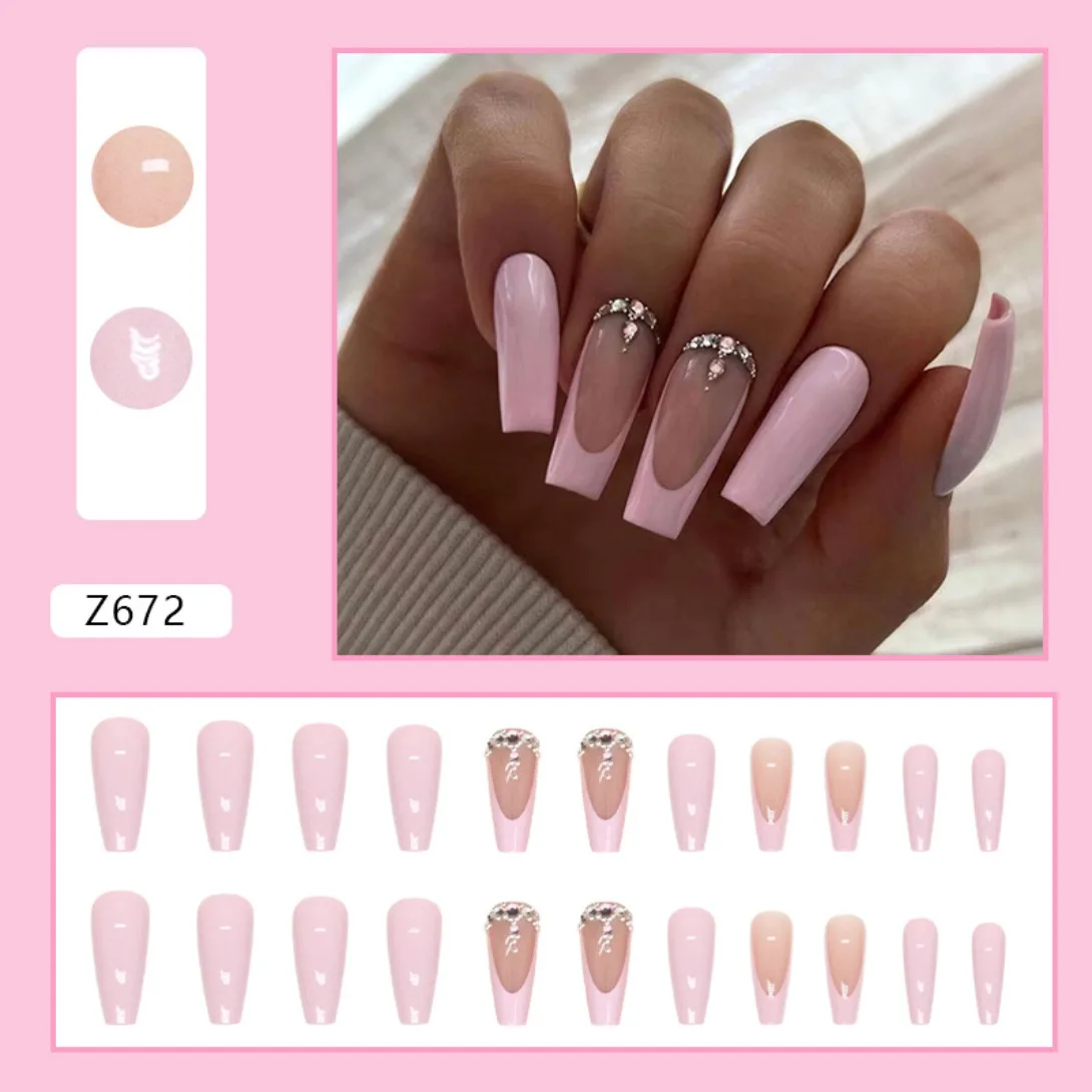 

24pcs Artificial Acrylic Nail Art Fake Nails Pink Medium Long Glossy False Nail Full Coverage Removable Press On nails Tips