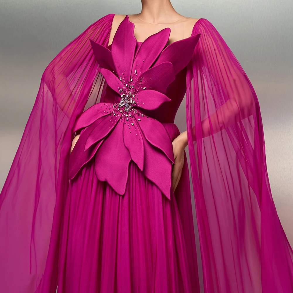 Abiti da sera a trapezio personalizzati Abito da ballo senza maniche con colletto quadrato lungo fino al pavimento Abito da festa drappeggiato con fiori di cristallo alla moda