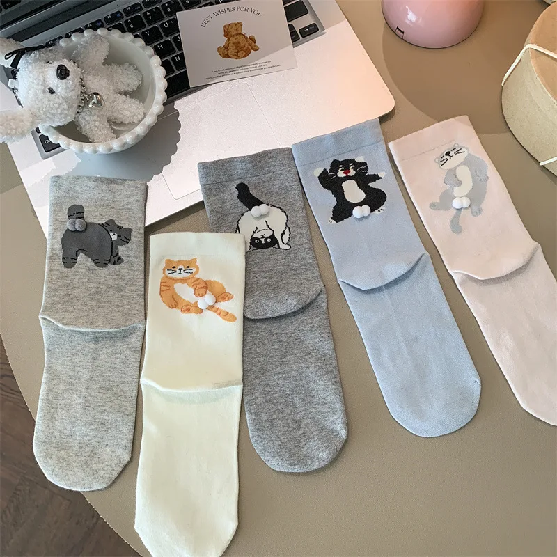1/3 Paar Damen-Socken für den Frühling, niedliche Cartoon-Mid-Tube-Socken, modische, vielseitige Socken, lässige, bequeme Damensocken