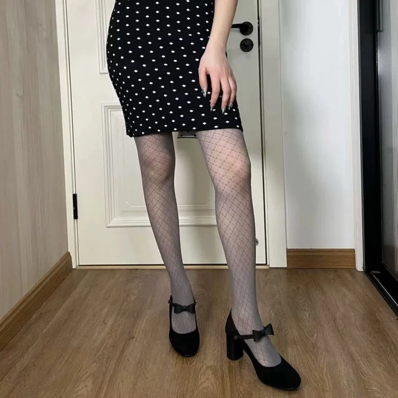 

Черные сетчатые чулки-сетка Diamond Grid для женщин, весна-осень, сексуальные, в стиле Y2K, для стильных девушек, милые и крутые, чулки-сетка, трусики