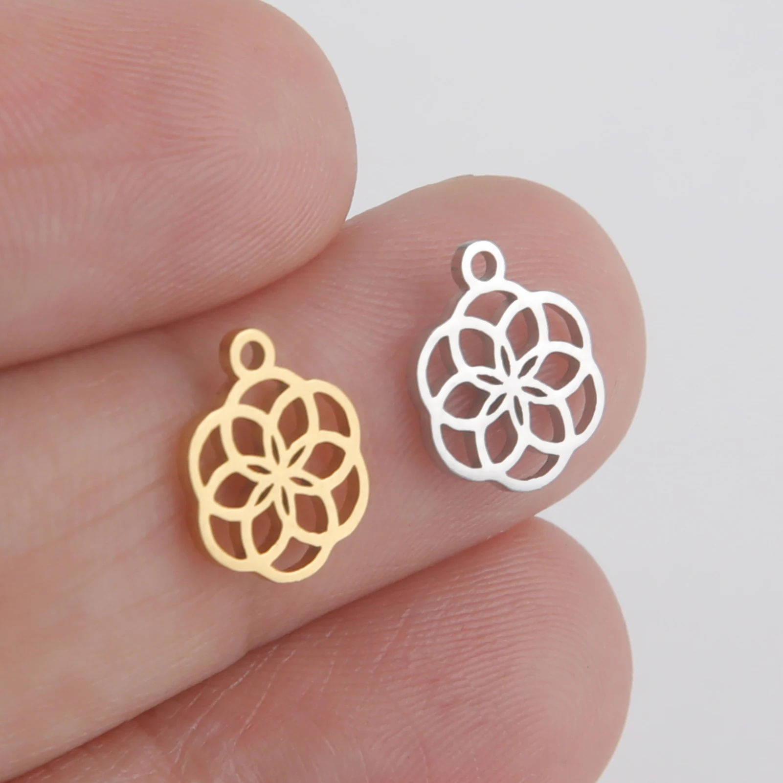 Skyrim 5pcs/lot 10mm Small Flower of Life Charms for Jewelry Making Stainless Steel Gold Color DIY Pendant for Necklace Bracelet