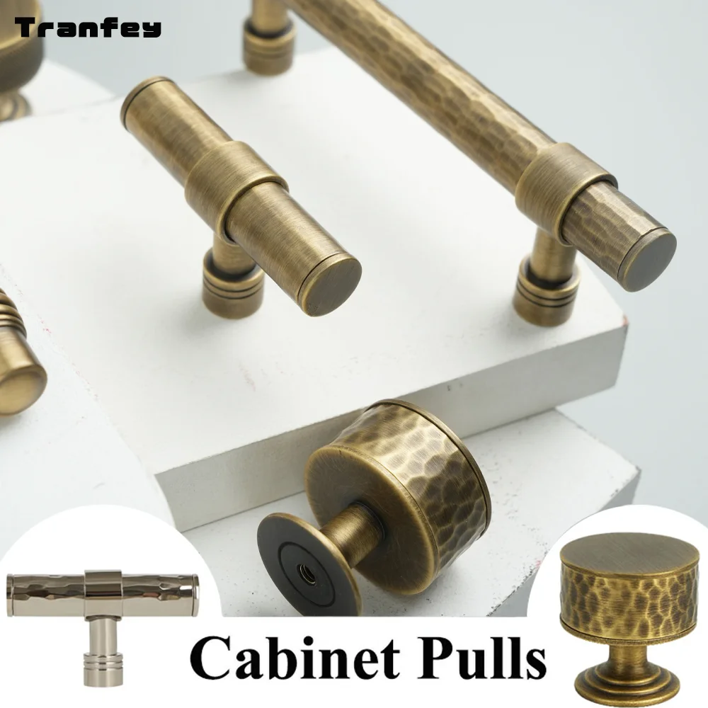 [Factory Sale] Vintage Brass Door Handles Fashion Round Cabinet Pulls Luxury Rectangular Single Hole Furniture Cabinet Handles