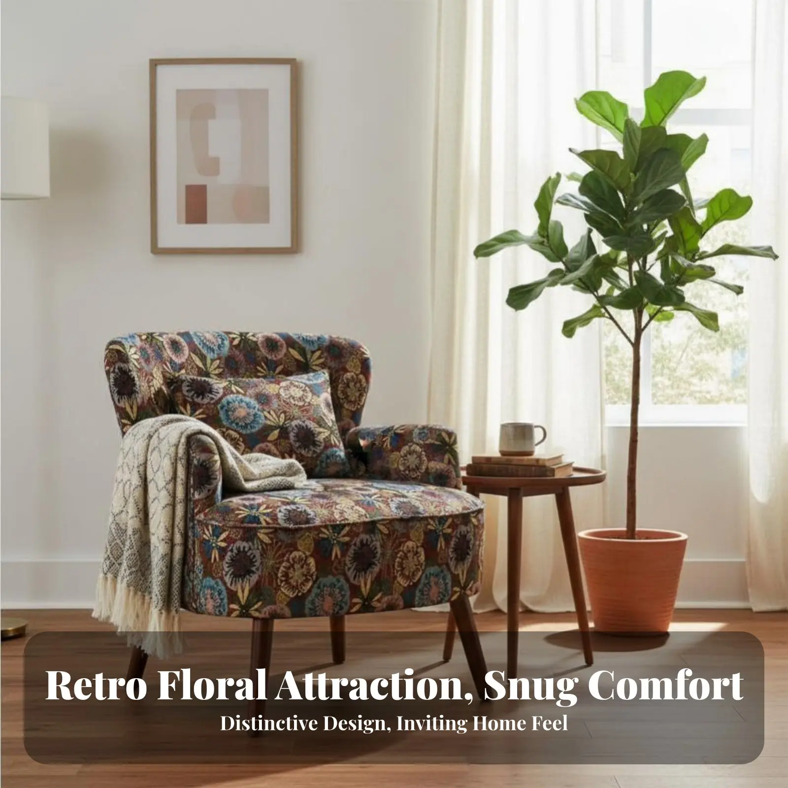 Floral Print Armchair Timeless Rural and Design Accentuate Chair Vintage Design Long-Lasting Frame for Interior Decorators