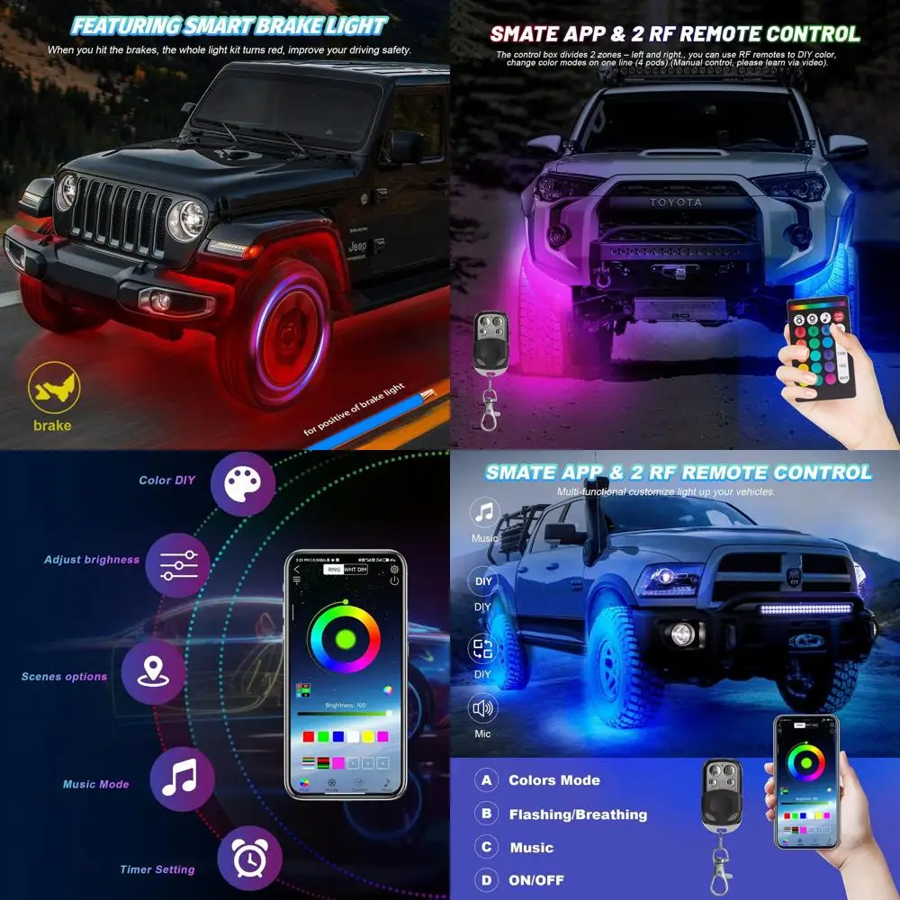 

10 Pods RGB LED Rock Lights for Truck ATV UTV Golf Cart Offroad RZR Pickup SUV, Waterproof Multicolor Underglow Kit for Cars wit