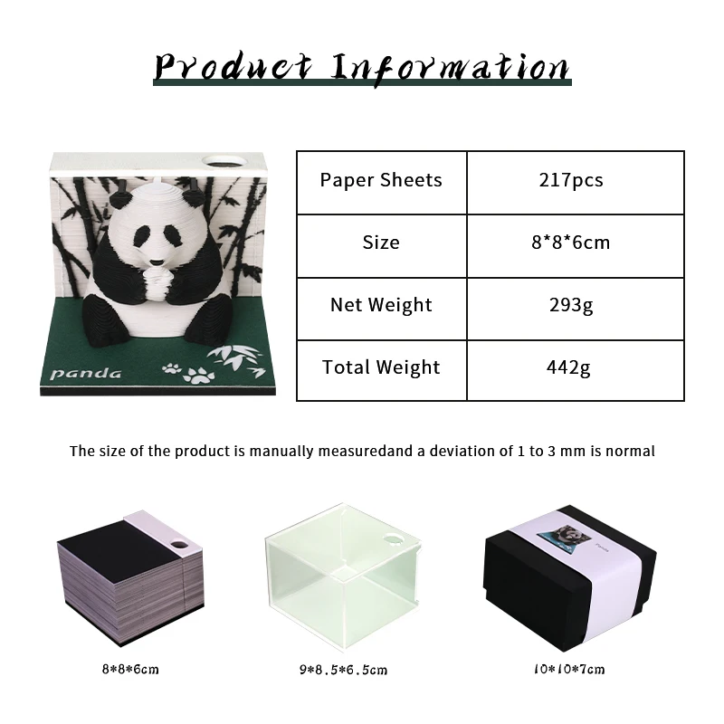 Omoshiroi Block 3D Paper Art Calendar 2025 Panda 3D Notepad Note Blocks 3D Memo Pad Kawaii Sticky Notes Christmas Birthday Gift