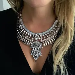 2024 New Indian Statement Silver Plated Vintage Necklace Women Fashion Boho Ethnic Large Collar Big Bib Necklace Jewelry