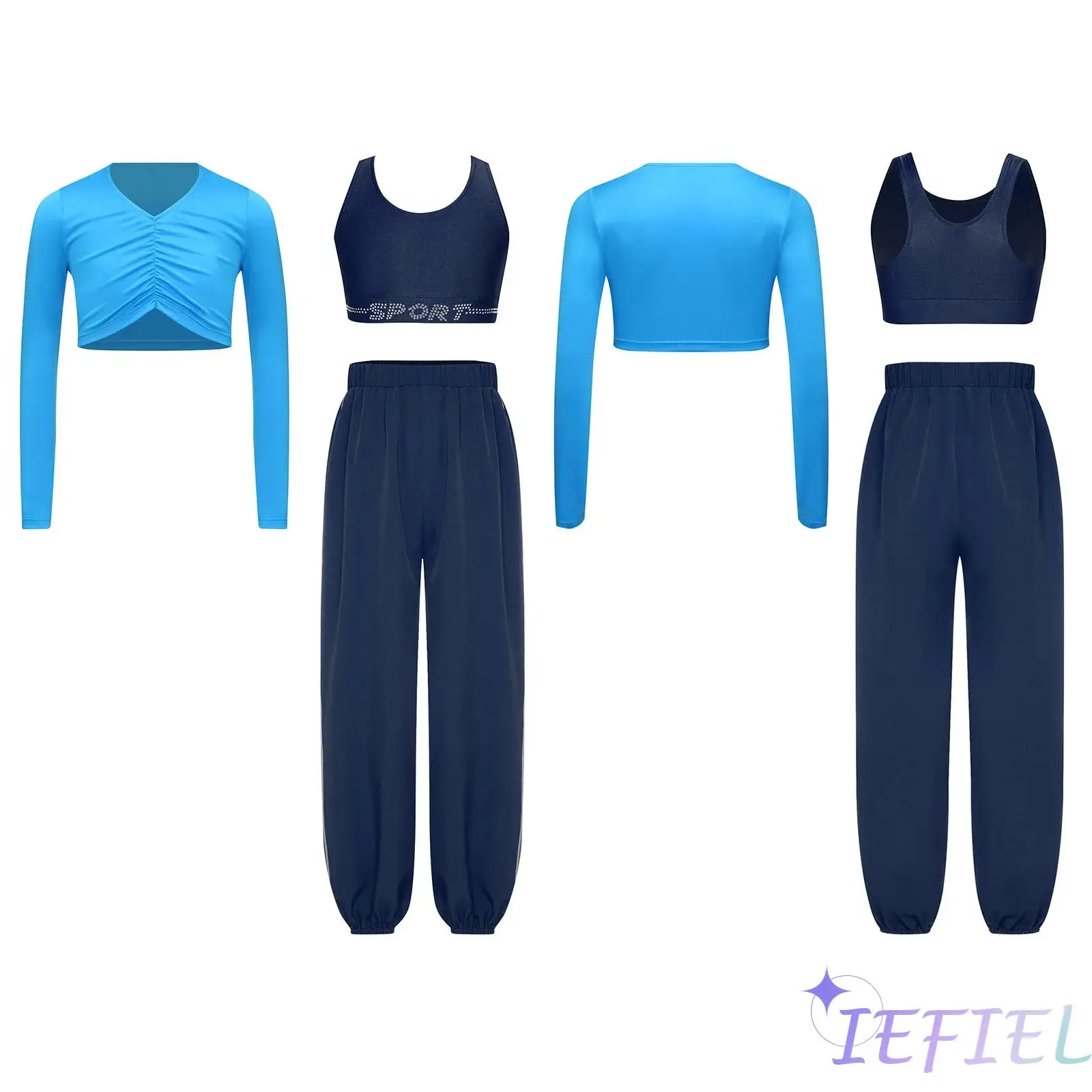 

3Pcs Girls Jazz Dance Set Hip-Hop Dancewear Sequins Tank Tops Pants Cover-up Tops for Street Dance Gym Workout Stage Performance