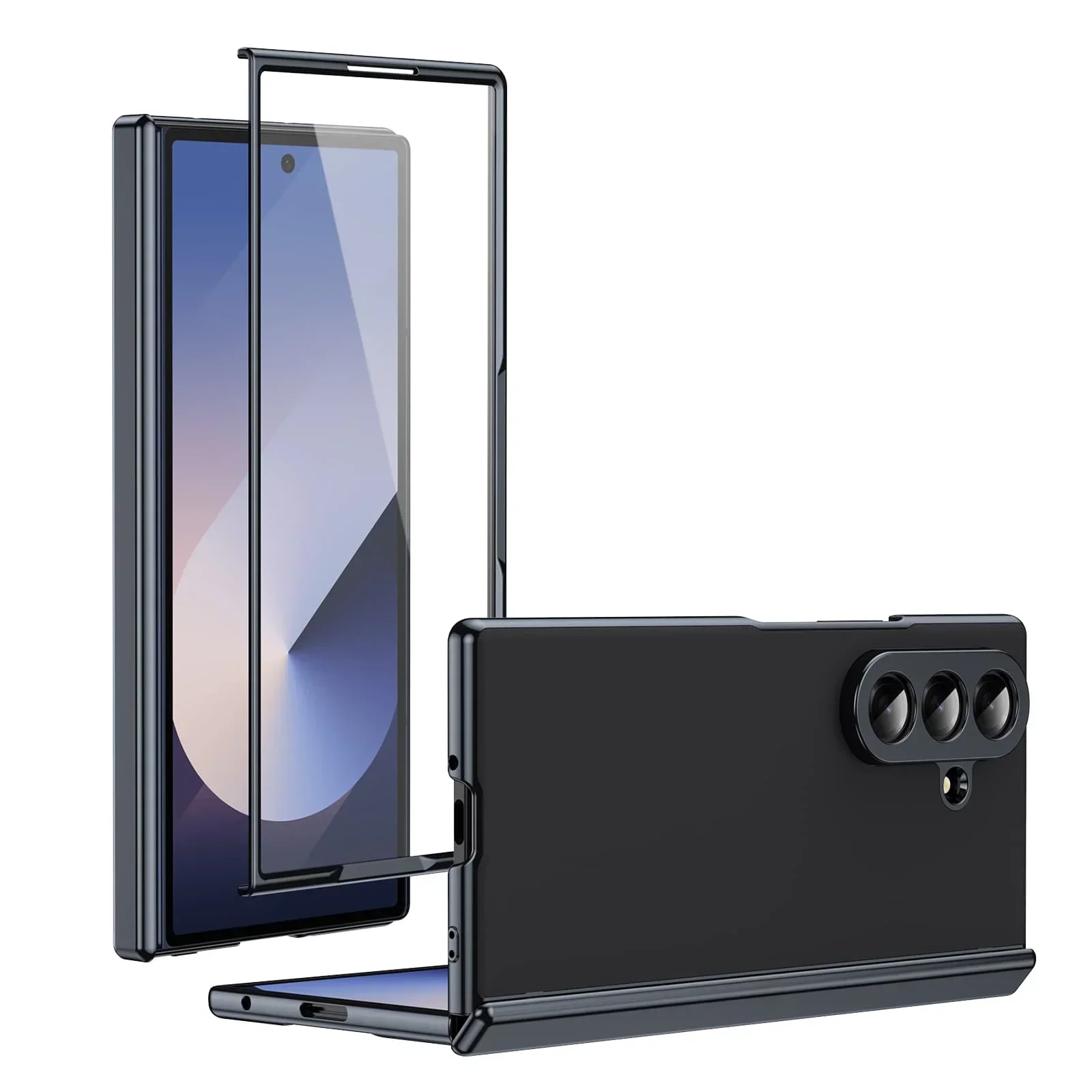 Handyhülle aus mattem Leder mit goldenem Rand und Stahlfolie für Samsung Galaxy Z Fold 7, 6, 5, 4, 3, Fold6, Fold5, Scharnierschutzhülle