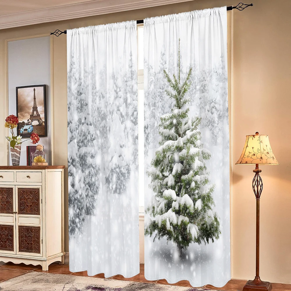 2 pieces, Christmas tree winter snowflake curtains -30% blackout - suitable for living room, bedroom, kitchen, home decoration