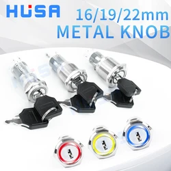 16/19/22mm with key Metal Rotary Push Button Switch 2/3 position self-locking self-reset retaining type LED NO/NC ON OFF 5color