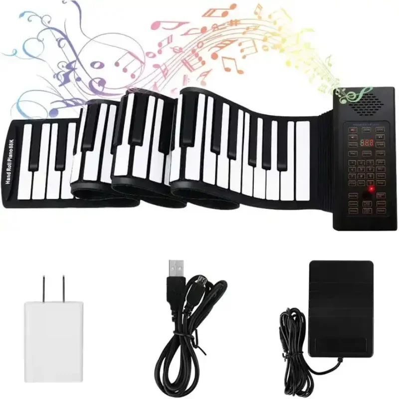 88 keys electronic piano MIDI & USB charge portable ABS soft silicone flexible keyboard digital roll up piano with Horn and peda