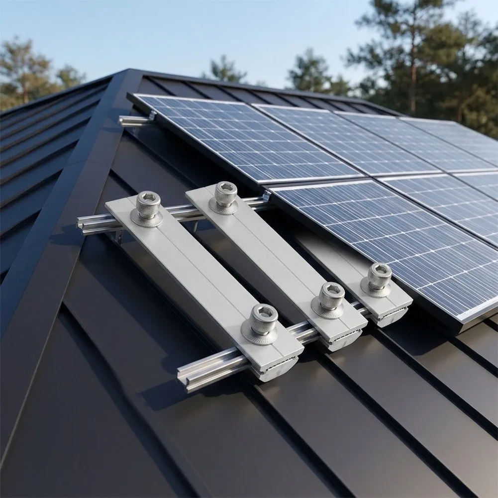 4pcs Solar Panel Rail Connector Aluminum Alloy Photovoltaic Bracket Guide Rail For 0-10mm Rails Outdoor Mounting