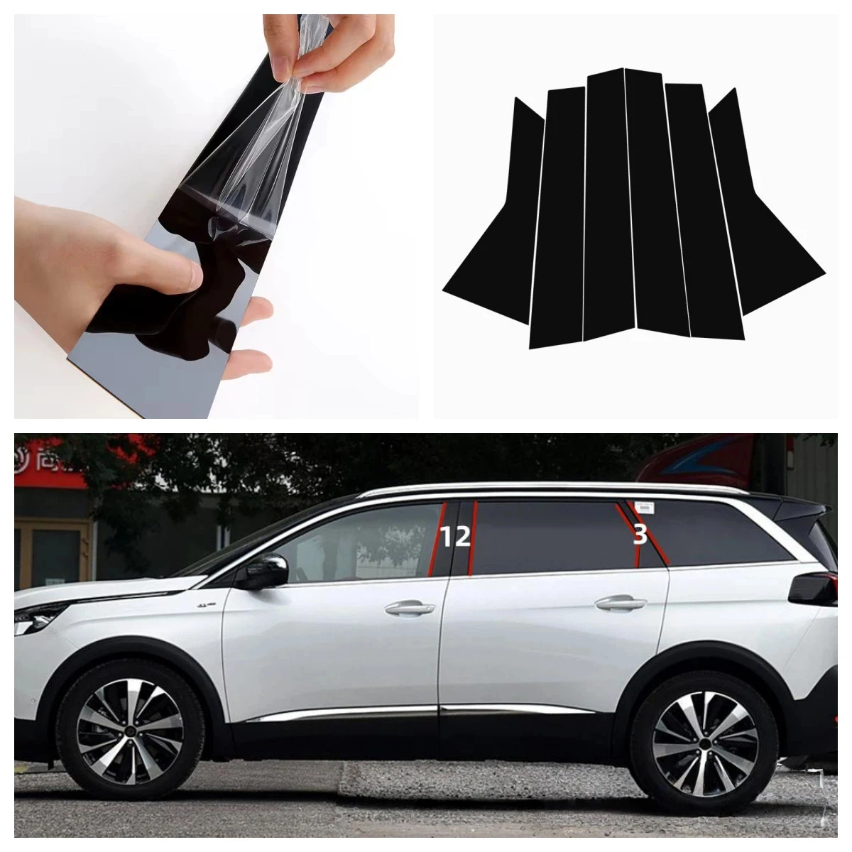 

For 2014-2023 Peugeot 2008/3008/4008/5008 window decoration bright black center pillar sticker