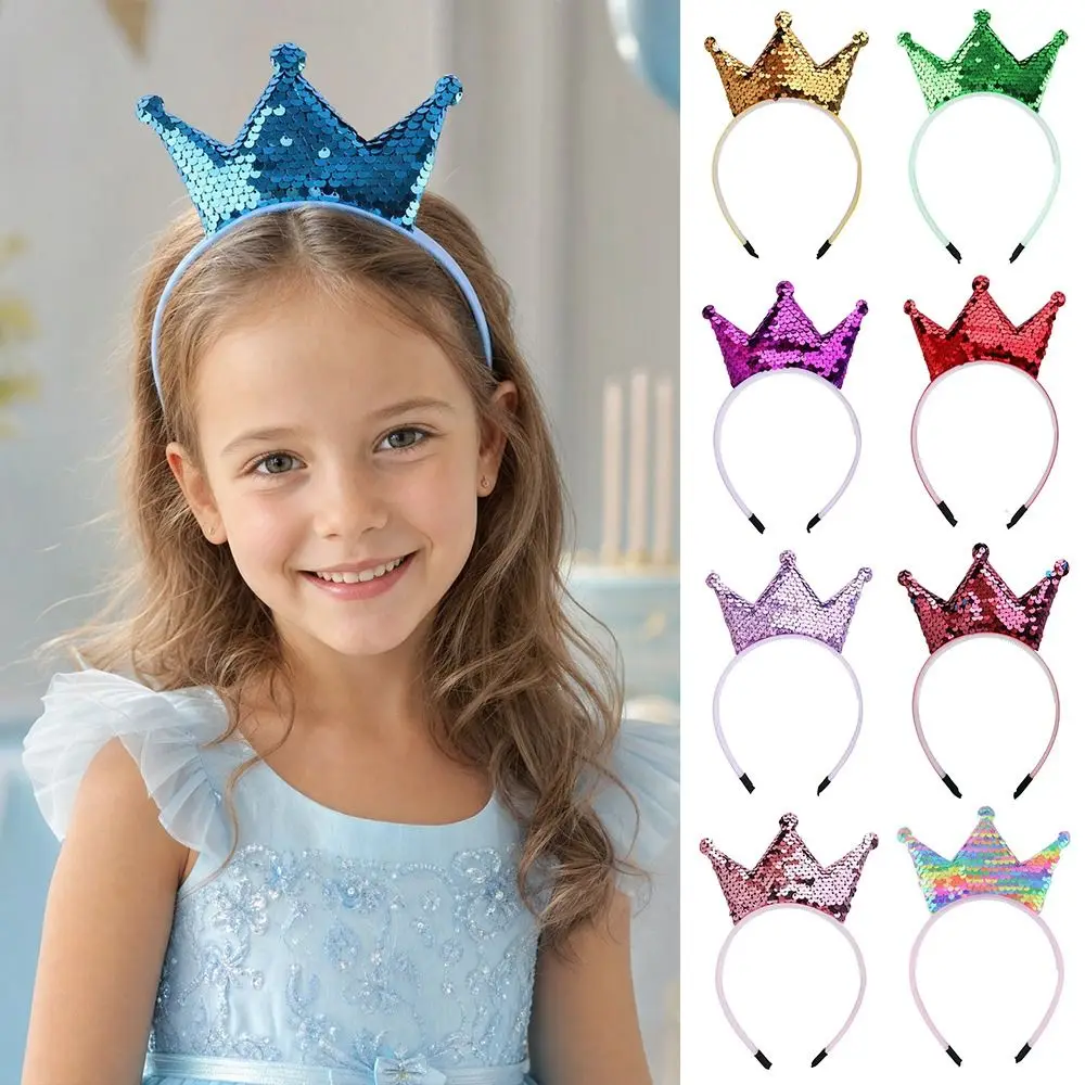 Shiny Crown Headband Sequins Headpiece Girl Hair Hoop Princess Head Hoop Crown Party Hairband Fairy Costumes Accessories
