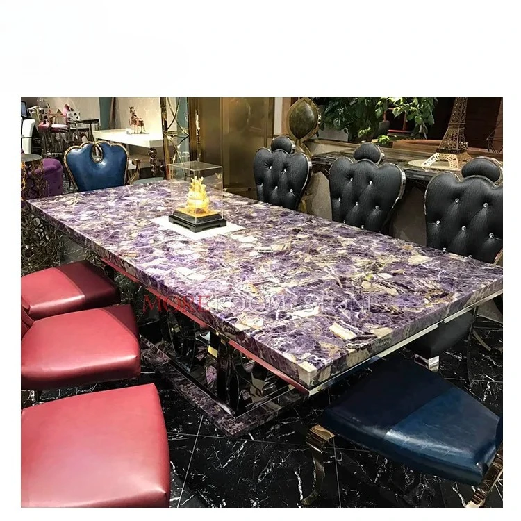 Luxury Gemstone Furniture Large Brazilian Purple Amethyst Geode Crystal Dining Table For Sale