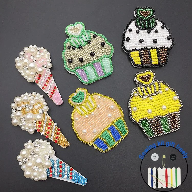 1pc Cake ice cream Rhinestone beaded Patches for clothing Sew sequins sew on patch applique embroidery parche for hats bags