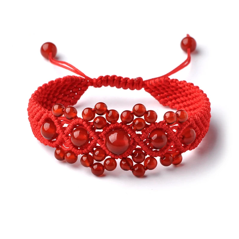 Pulseras de hilo ajustables de ágata roja Natural, cadena de cuerda trenzada hecha a mano para mujer, regalo de joyas de fiesta para amantes