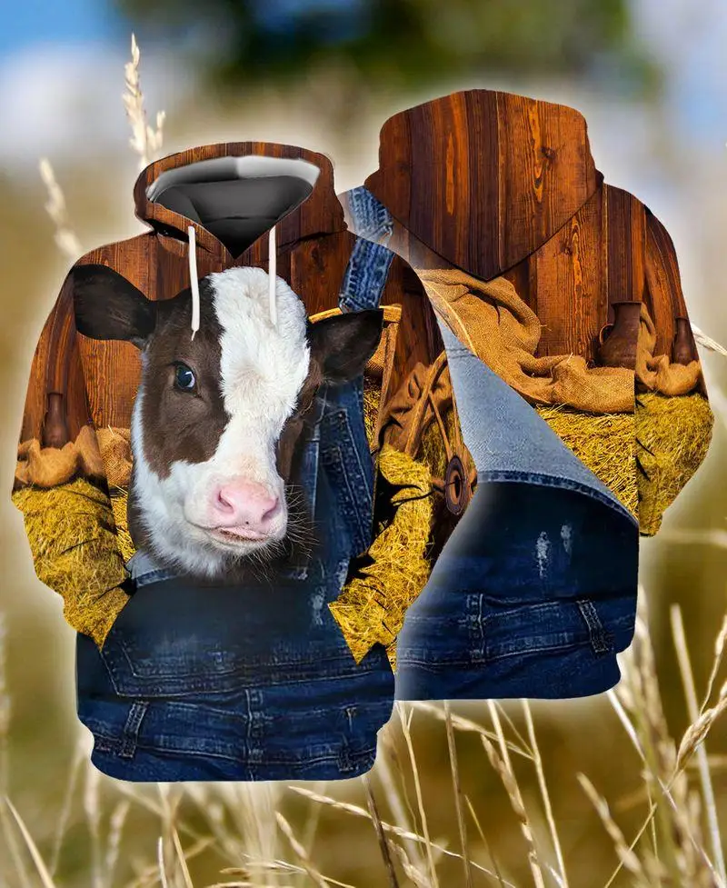 3D All Over Printed Men\'s Animal Cow Hoodie Spring Autumn Pullover Sweatshirt Coat New In Oversized Mens Hoodie Jacket Clothes