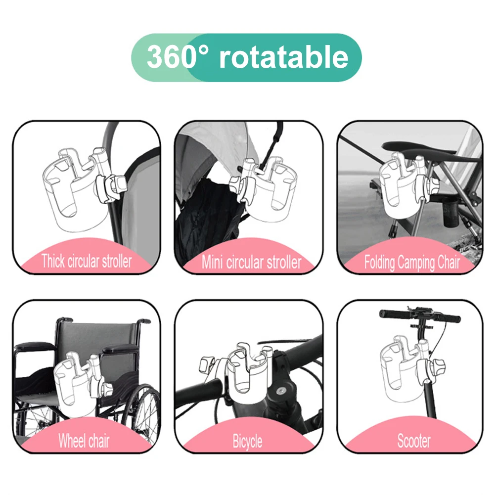 حامل أكواب لعربة الأطفال مع حامل هاتف ثابت ومضاد للانزلاق وحامل هاتف لعربة الأطفال مرفق لـ Uppababy وNuna وDoona 360 °   الدوران