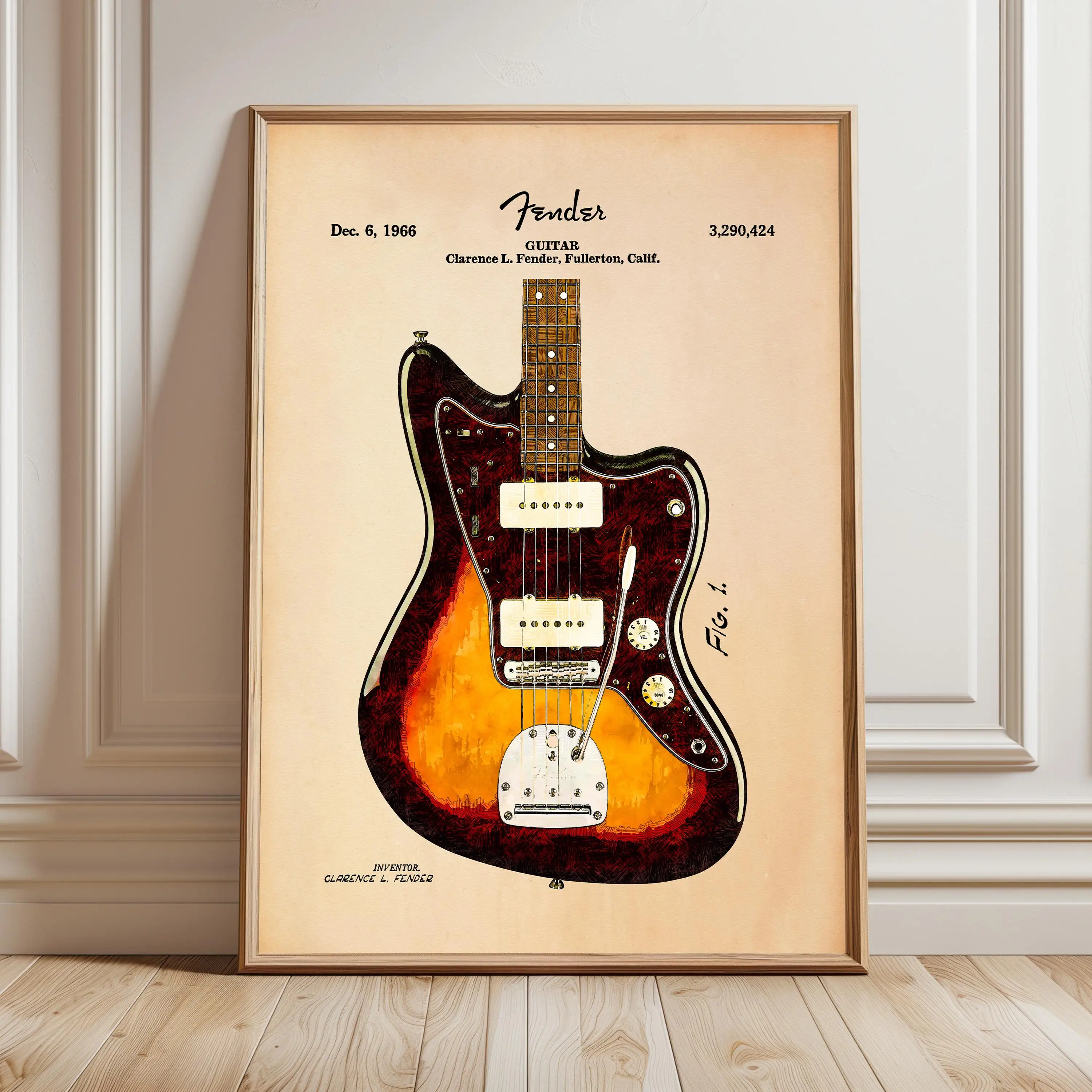 Acoustic Electric Guitar Blueprint Fender Stratocaster Music Poster Print Wall Art Pictures Canvas Painting Room Home Decor