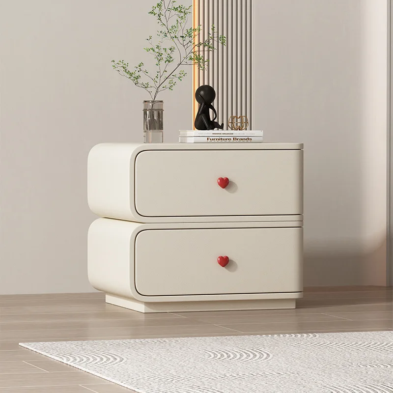 #Modern Creamy Style Two-Tier Color Block Solid Wood E0 Grade Bedside Cabinet with 2 Drawers for Bedroom Factory Price/Wholesale