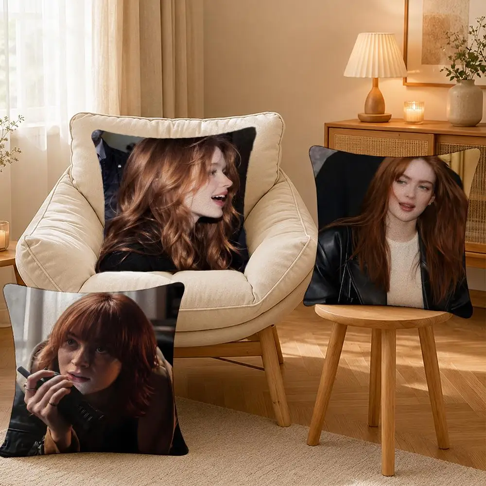 Actress Sadie Sink Max Retro Cushion Cover Personalized Short Plush Soft Bedroom Sofa Home Decor Gift