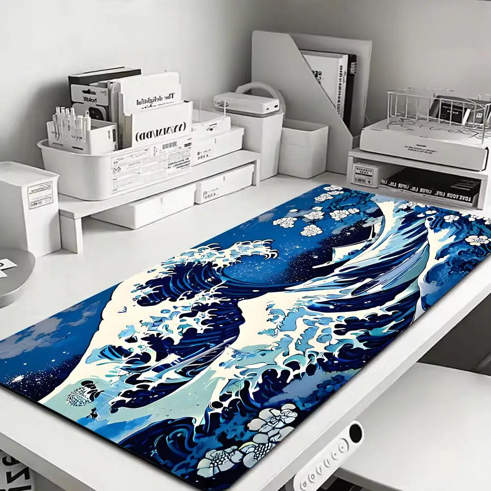 Blue Wave Mouse Pad Large mouse laptop keyboard playmat XXL Gaming Rubber Lock Desk Mat Computer Gamers work office