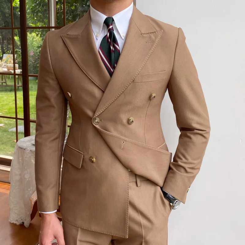 Blazers de estilo británico para hombre, traje informal de doble botonadura, chaqueta, vestido de negocios, abrigo, esmoquin para banquete Social, 2023