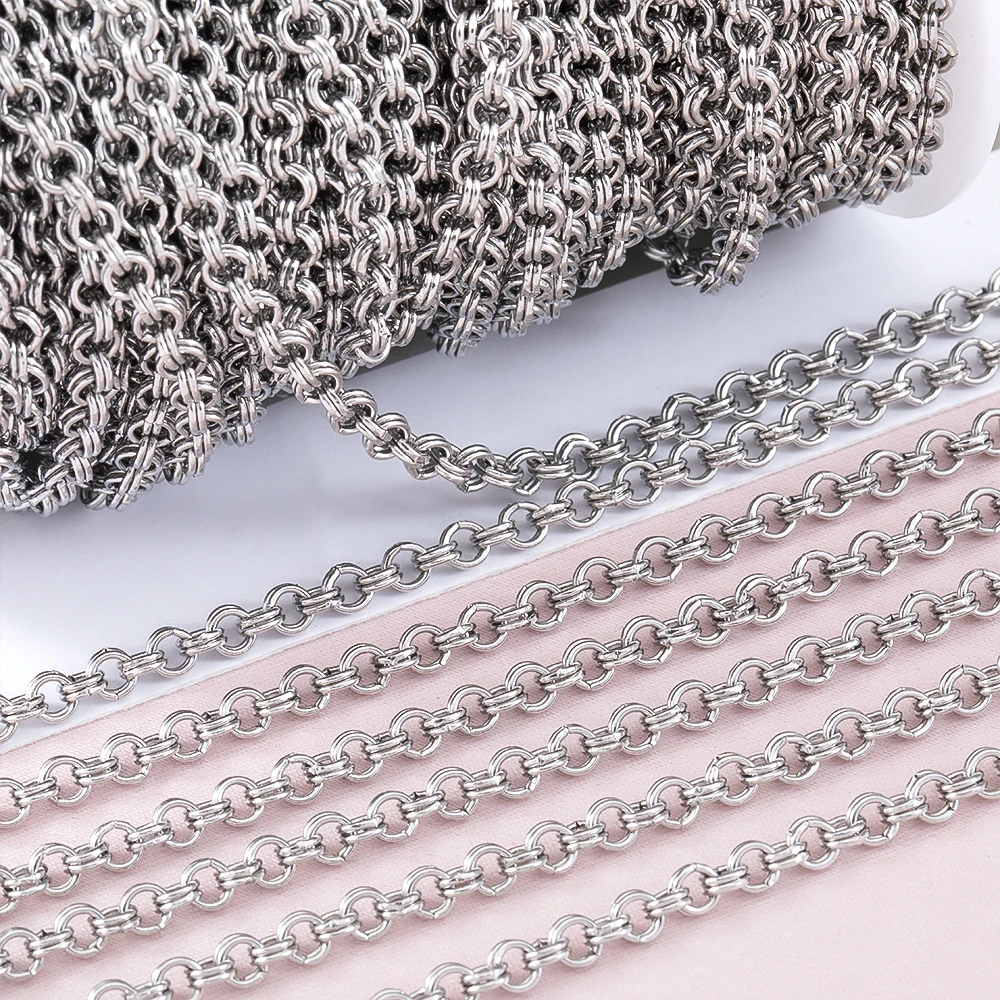 No Fade 1Meter Stainless Steel Double Rings Link Chain 4mm Circle Chain for DIY Jewelry Necklace Bracelet Bag Chain Making