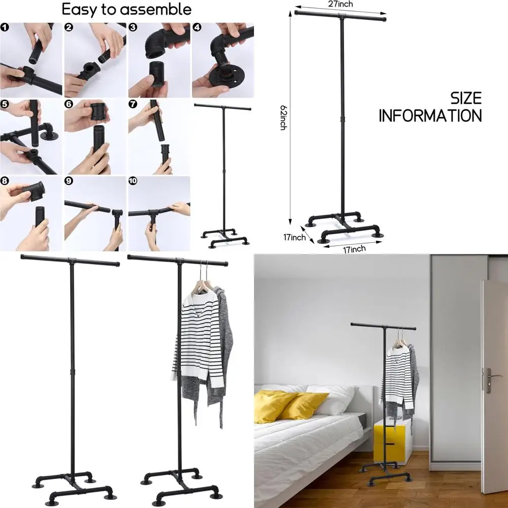 

Adjustable Heavy-Duty Industrial Clothing Rack with 2 Arms and 4 Wheels for Retail Display